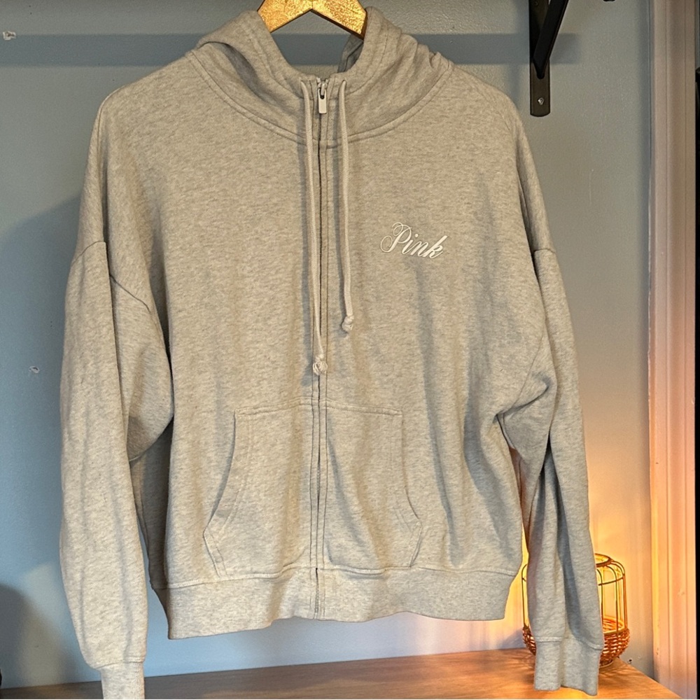 PINK size Large Gray hooded PINK Sweatshirt